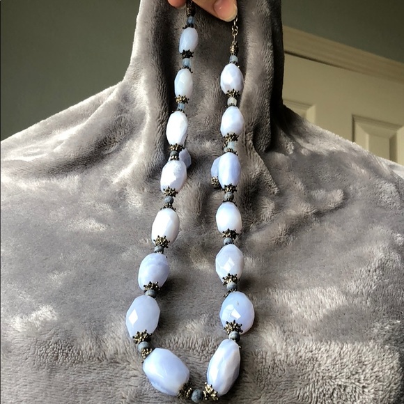 Blue Lace Agate Stone Sterling Necklace/Earrings - Picture 8 of 8